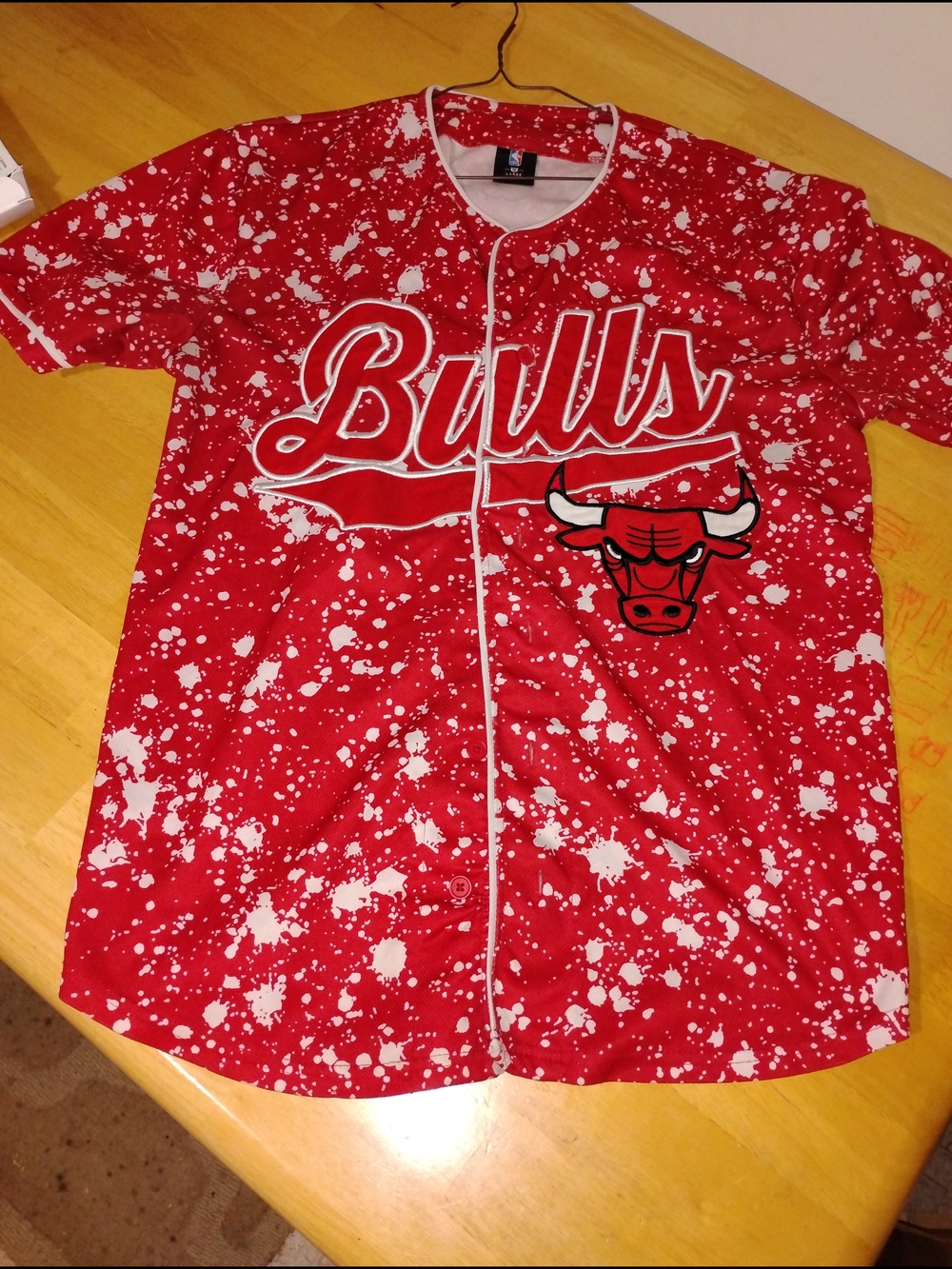 NBA Bulls Red and White Splatter Button-Front Kids Jersey